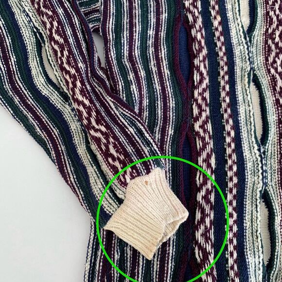 VTG 90s Sweater Men M Coogi Style 3D Knit Navy Green Textured Warm Cosby Grandpa - Picture 5 of 9